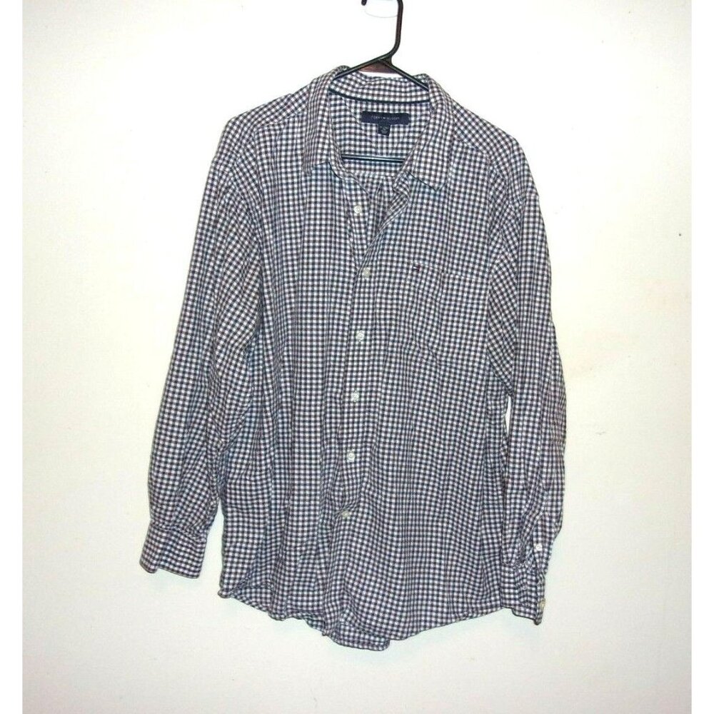 Tommy Hilfiger Brown Green White Plaid Long Sleeve Mens‎ Button Front Top XL